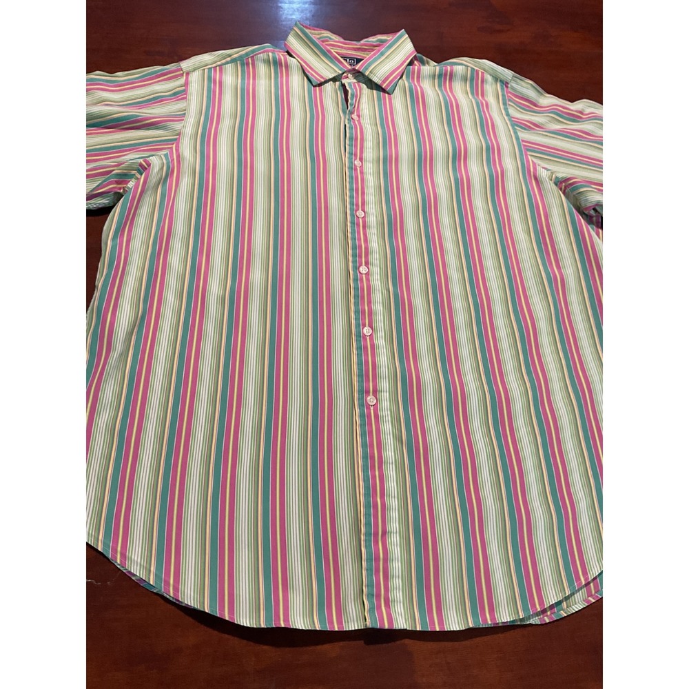 Polo Ralph Lauren Philip Sport Striped Cotton Shirt XL Pink Green Yellow Mens